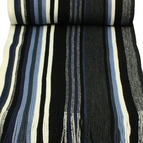 Mens Winter Scarf - Synthetic Wool, Extra Long & Warm, Striped Knit - Picture 2 of 7
